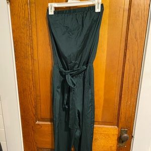 green strapless jumpsuit